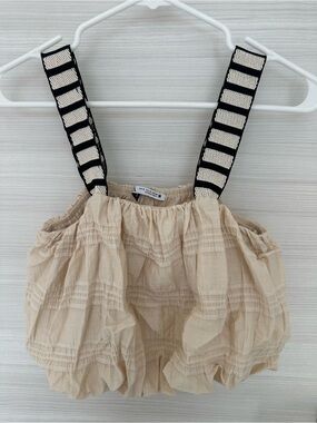 Zara Beige balloon crop top with Black & Cream Strap Detail